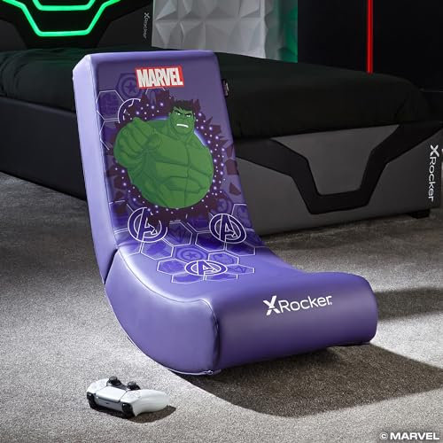X-Rocker Marvel Hulk Chaise de jeu vidéo à bascule pour juniors, siège à bascule pliable sous licence officielle Marvel, siège console de jeu en similicuir pour enfants Hero – Édition incroyable Hulk