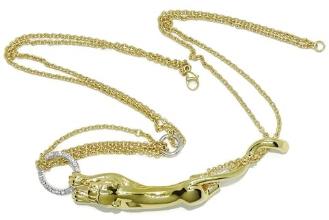 Never Say Never Damen 18-karätiges Gold & Zirkonia Panther Halskette, 44 cm, 11,70 g, Gelb- & Weißgold, Poliert, Kugelform, 18K, Panzerkette, Rollosetting, Luxus