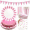 Obussgar Il Set di stoviglie a Righe Rosa Include Piatti, tovaglioli, Bicchieri di Carta per Feste di Compleanno, Lauree, Matrimoni, Baby Shower (Rosa 24)
