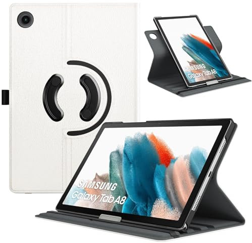 TiMOVO Funda para Galaxy Tab A8 10.5'' 2021 2022 (SM-X200/SM-X205), Carcasa Trasera de PU de Soporte Giratorio de 90 Grados, Cubierta Auto Sueño/Estela para Galaxy Tab A8, Blanco Cálido