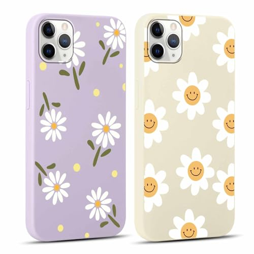 Yoedge 2 Stück HandyHülle für iPhone 11 Pro Max Hülle 6,5, Mädchen Schutzhülle Blumen Muster Aesthetic Design,Frauen Geschenk Weich TPU Silikon Stoßfest Cover Case für iPhone 11 Pro Max, Lila Blume