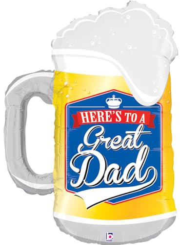 Grabo Bierkrug Ballon Made in Italy. Folienballon zum Vatertag mit Nachricht, aus Folie mit Strohhalm zum Aufblasen. Bunte Luftballons 51 x 74 cm