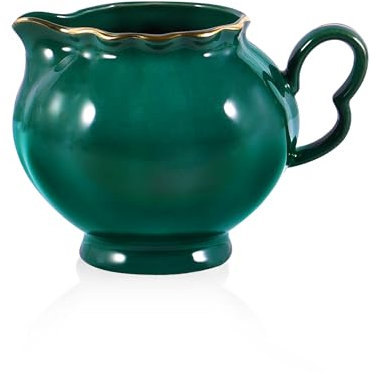 Keramikkännchen, 237 ml, praktischer kleiner Behälter zum Servieren von Kaffeesahne und heißem oder erwärmtem Inhalt, wunderbar für Küchentisch, spülmaschinenfest, Grün