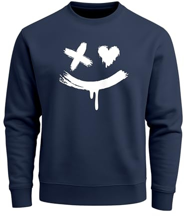 Neverless® Sweatshirt Herren mit Aufdruck Motiv Smile Print Rundhals-Pullover Fashion Streetwear