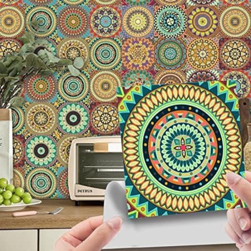 Stilvolle Fliesenaufkleber, Vintage-Mandala, zum Aufkleben auf Fliesen, PVC, selbstklebende Wandfliesen, wasserdichte Badezimmer-Fliesenaufkleber, ölbeständige Küchenfliesenaufkleber, zum Se