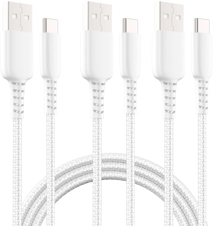 Amaitree USB C Cable 3Ft, 3Pack 60W Fast Charging USB Type-C PVC Nylon Braided Cable, Compatible with iPhone 15/15 Pro/15 Pro Max/Samsung Galaxy S24/S23/S22/S21/S20/S10/S9/S8/Note 20 - White