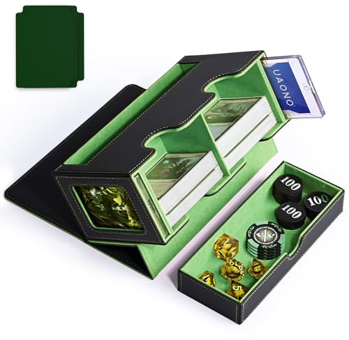 UAONO Caja de cartas para MTG, caja de almacenamiento de tarjetas doble con 2 pantallas de comandante y 1 bandeja de dados, se adapta a más de 200 tarjetas de doble manga, organizador de tarjetas para