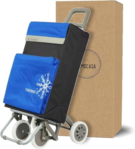 Carro de Compra Plegable Ligero, Bolsa Térmica, 100x41x33cm, 40 litros, 4 Ruedas, Embalado con Cartón Reforzado (Azul)