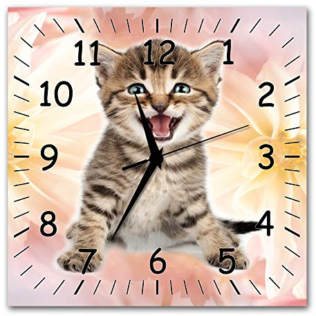 BM Funk Quarz Wanduhr Funkwanduhr Funkwanduhren Funkuhr Funkuhren kein Ticken lautlos geräuschlos leise modern ohne Tickgeräusche groÃŸ XXL Wohnzimmer Küche Katze Tier Mietze 9324-1a SZ