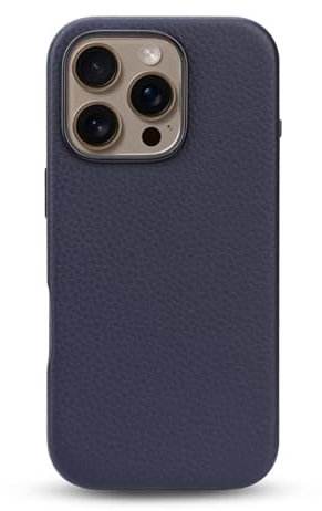 WALLFID Leather Case for iPhone 16 Pro with Magsafe,Genuine Leather (Midnight Blue)