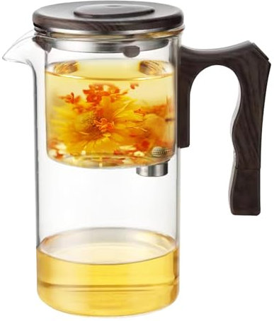 Syengery Théière en verre, théière avec infuseur | Théière en verre avec passoire à manche en bois - Bouilloire à thé en verre, bouilloire transparente pour thé vert, thé noir