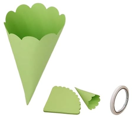 RUIYWEN 50 Stück Konfetti Hochzeit Papier Kegel mit Doppelseitigem Klebeband Papierstrauß für Süßigkeiten Schokolade Blütenblätter Party Dekoration (Grün)