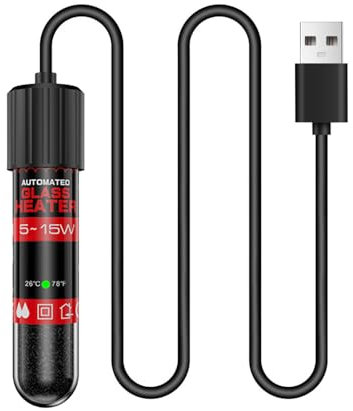 MiOYOOW Chauffage Submersible d'aquarium, 5/10/15W Mini Thermostat d'aquarium USB à Constante 26°C pour Aquariums et Distributeur d'eau pour Animaux de Compagnie