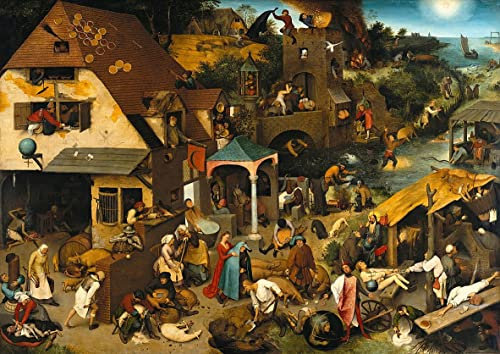 PSVDCTOO Gefeiert Wall Art Leinwand Bilder Wandgemälde Die niederländischen Sprichwörter von pieter bruegel dem älteren Poster Bilder Leinwand für Zimmer 60x90cm