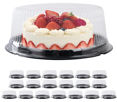 MAHIONG 20 recipientes transparentes para tartas de queso de 8 pulgadas, contenedor negro para tartas con tapas con 1 cinta de champán, portadores de pasteles con tapas para postre, pasteles, galletas