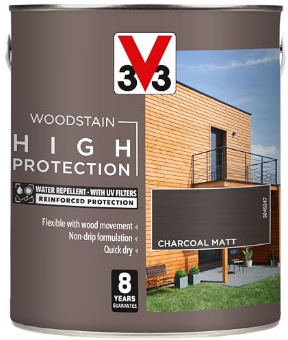 V33 High Protection Woodstain - 8-Year Guarantee - UV Filters - Water-Repellent - Quick-Drying - Only 2 Coats - Charcoal Grey Matt 2.5 litres