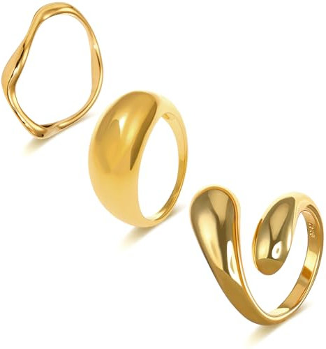 GWAWG Gold Chunky Rings für Frauen: 14K Gold Plated Ring Set mit verstellbarem und festen Größen, perfekt zum Stapeln oder Tragen allein, ideal für Geschenke an Freundin, Mutter oder sich selbst