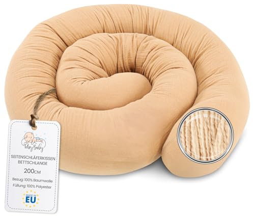 Totsy Baby Seitenschläferkissen Musselin Bettschlange Body Pillow 200 cm Baumwolle - Kopfkissen lang Bettrolle Schlafkissen Nackenrolle Oeko-Tex Beige Musselin