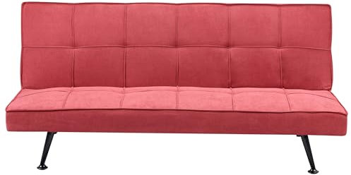 Beliani 3-Sitzer Sofa mit Schlaffunktion Stoff rot Schlafsofa ohne Armlehnen Hasle