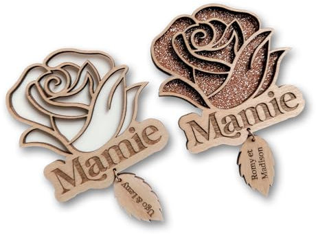 Magnet personnalisé Mamie, Rose en bois personnalisée, Cadeau fête des grands-mères, Aimant prénom