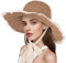 Chapeau de paille pour femme avec dentelle - Chapeau de soleil à large bord pliable - Chapeau de paille en crochet élégant, kaki, Taille unique