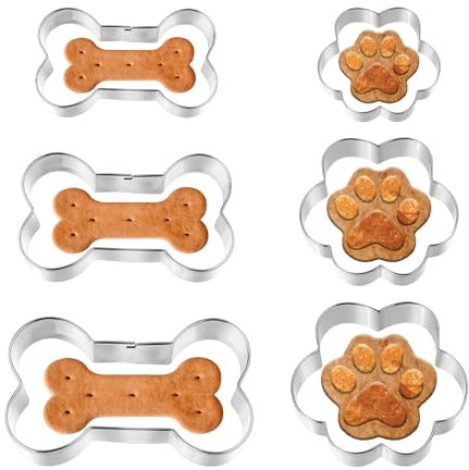 6 Stück Ausstechformen Knochen, Edelstahl Hundepfote Präge Keksausstecher, Ausstechform Hund und Knochen, Tortendeko für Hunde-Kekse oder Leckerlis Backen Basteln