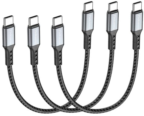 Short USB C to USB C Cable 20CM, [0.2M, 3Pack] 65W USBC to USBC Cord, Type C to C Charger Cable Fast Charging for iPhone 16 15 Pro Max Plus, for Samsung Galaxy S24 S23, for MacBook/iPad, Pixel