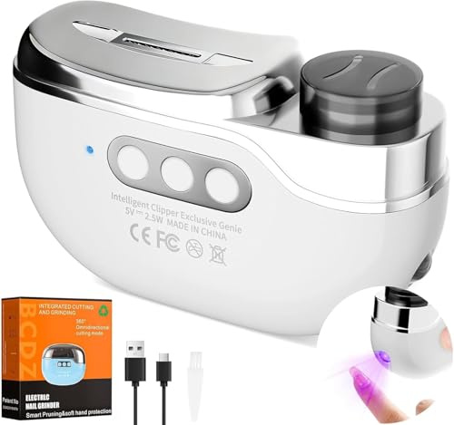 4-in-1 Elektrischer Nagelknipser mit LED-Licht, 3 Geschwindigkeiten (B) | automatischem Nagelauffangbehälter & USB-aufladbar – Sichere tragbare Nagelfeile für Babys, Kinder, Erwachsene & Senioren