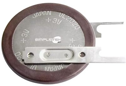 SIMPLETEK - VL2020 Rechargeable Button Battery 3V Battery with Solder Connectors Flat Contacts (1 piece)