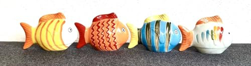 Generisch 4 Schwimmfische Keramik bunt, 6,5 cm