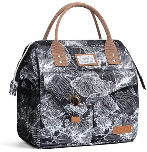 Lekesky 10L Insulated Lunch Bag for Women for Work Lunch Tote, Linear Leaf