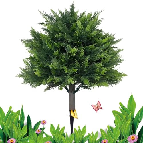Artificial Cedar Topiary Tree - Tall Faux Cedar Pine Trees | 2ft UV-Resistant Greenery with Ground Spike, Lifelike Cypress Plant for Indoor and Patio Decor, Natural-Look Conifer for Home and Garden