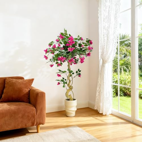 Aptliton 4FT Artificial Bougainvillea Tree, 120cm Tall Large Realistic Faux Tree In Pot, with Flowers And Leaves, Home Decor Large Artificial Bougainvillea Plant for Home Office Living Room Balcony