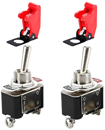 2 Stück Metall Kippschalter, 12V/15A 2-Polig EIN/AUS, Miniboot Roter Sicherheitsdeckel Selbstsperrend für Autotuning, Verhindern Sie einen versehentlichen Start, 230V Schalter Geeignet für Den Einbau