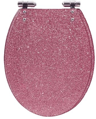 LIQONWAG Resin Toilet Seat, Glitter Toilet Seat Soft Close Quick Release Heavy Duty Toilet Seats with Glitter Cover Acrylic Seats, 36 * 42Cmd Toilet Seat/Pink Toilet Seat