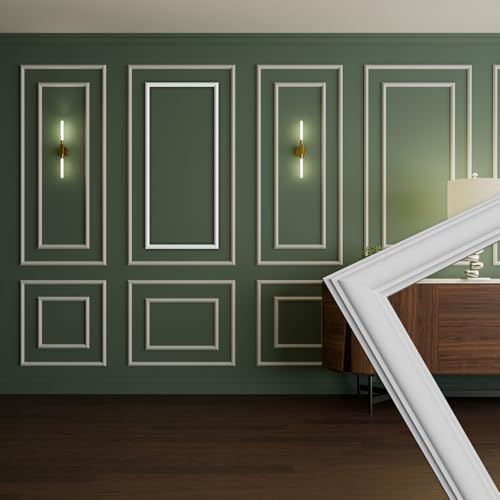 HEXIM Stuckleisten Wandrahmen Sets HDPS weiß - Auswahl an Größen für Wand, Decke, Bilder & Spiegel - Leichte Zierleistenlösung zur optischen Strukturierung großer Flächen (RM01-K 116X51CM)