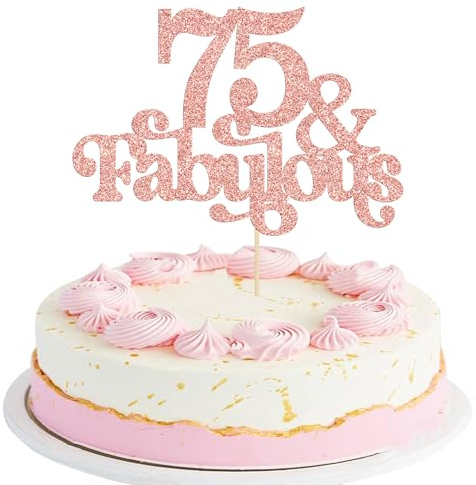 Ephlyn 1Pc 75 & Fabulous Cake Topper Glitter Seventy Five and Fabulous Cake Toppers Happy 75th Birthday Cake Pick for 75th Wedding Anniversary Birthday Party Decorations Supplies Rose Gold