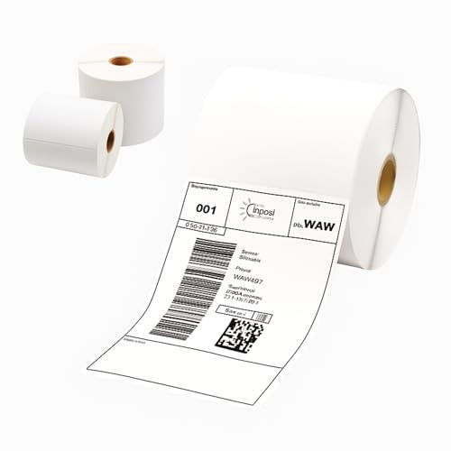 Protrade 2 Rollen Thermo Etiketten 100 x 150 mm, 500 Etiketten pro Rolle, perforiert, abgerundete Ecken, BPA-frei, stark haftend, kompatibel mit Zebra, Godex, TSC, Brother