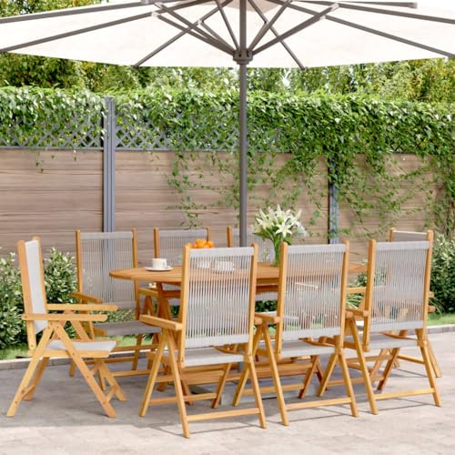 Ziaphsol Gartenstuhl Verstellbar 8 STK. Grau Massivholz Akazie, Klappbar mit Liegefunktion, Outdoor Chair, Balkon Stühle, Bequeme Terrassenstühle