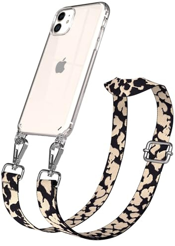 EAZY CASE Handykette - Verstellbares Taschenband kompatibel mit iPhone 11, Schulterriemen, Handykordel mit Silikon Hülle, Umhängetasche, Taupe Camouflage Silber