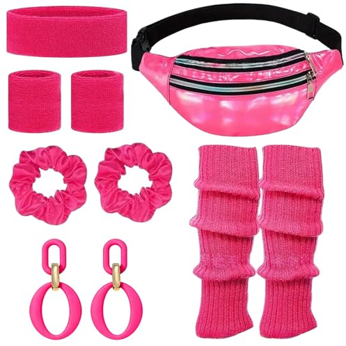 AWAVM 80s Outfit Women's Retro Costume Clothing Accessories 80s 90s Clothing Costume Accessories Headband, Bracelets, Leg Warmers, Earrings, Belt Bag and Glasses for Carnival Neon Party