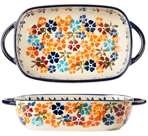 Ceramic Casserole Dish 23.5 x 13 x 15 cm, Rectangular, 730 ml Lasagne Mould with Handle, Coloured Baking Mould for Bread, Pasta, Lasagna, Oven and Microwaves