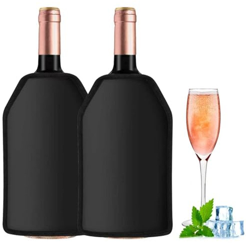 Kühlmanschette Wein, 2 Stück Weinkühler Manschette, Schwarz Flaschenkühler für Unterwegs, Wiederverwendbarer Flaschenkühler für Wein, Champagner, Flaschen