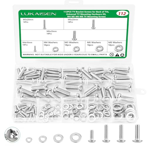 112PCS Universal TV Mounting Screw Kit - Compatible with M4, M5, M6, M8 | Heavy Duty Monitor Wall Mount Bracket Bolts, Fits Most TV Brands, Rust-Resistant, Clear Label Storage Box