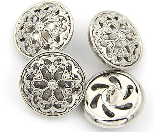 Botón de ropa de 10 piezas – Forma Hollow Flower Metal Shank Round Shaped Botón de metal (25 mm, plata)