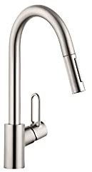 hansgrohe Talis Loop Edelstahl Hochbogen Küchenarmatur, Küchenarmaturen mit herausziehbarem Sprüher, Wasserhahn für Küchenspüle, Edelstahl-Optik 04701805
