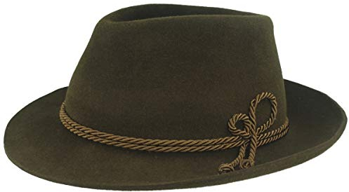 Breiter Herren Velour Trachten-Hut Filz-Hut Herren-Hut – Tiefenbacher – 100% Haarfilz Seiden-Kordel-Garnitur – Bogart – Wasserabweisend Olive 58