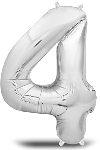 envami® Folienluftballon Zahl XXL Silber 101cm - Geburtstagsdeko Riesen Zahlenballon - Ballon Zahl Deko zum Geburtstag - fliegt mit Helium (Zahl 4)