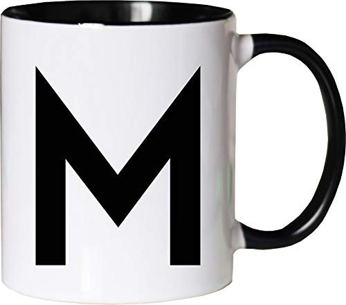 Mister Merchandise Becher Tasse Buchstabe M Kaffee Kaffeetasse liebevoll Bedruckt Anfangsbuchstabe Initial Initialien Weiß-Schwarz