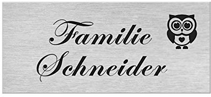 Motiv Edelstahl Briefkastenschild I über 40 Motive zur Auswahl I Klingelschild mit Gravur I Türschild in 100x40mm I Namensschild Selbstklebend - Eule
